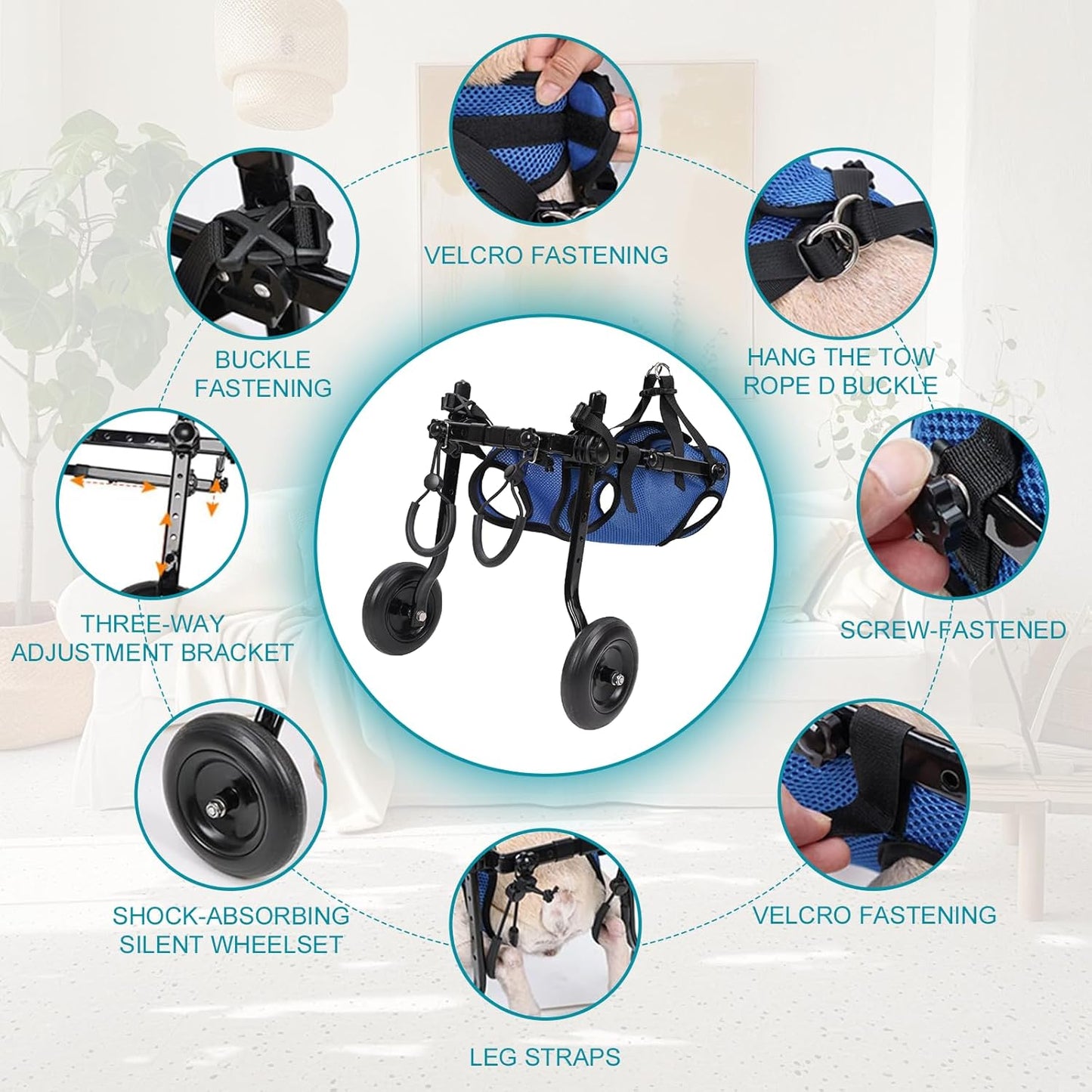 Dog Wheelchair for Back Legs with Pet Traction Rope, X-Small Wheelchair for Dogs with Disabled Hind Legs Walking Adjustable Dog Carts with Heavy Duty Wheels