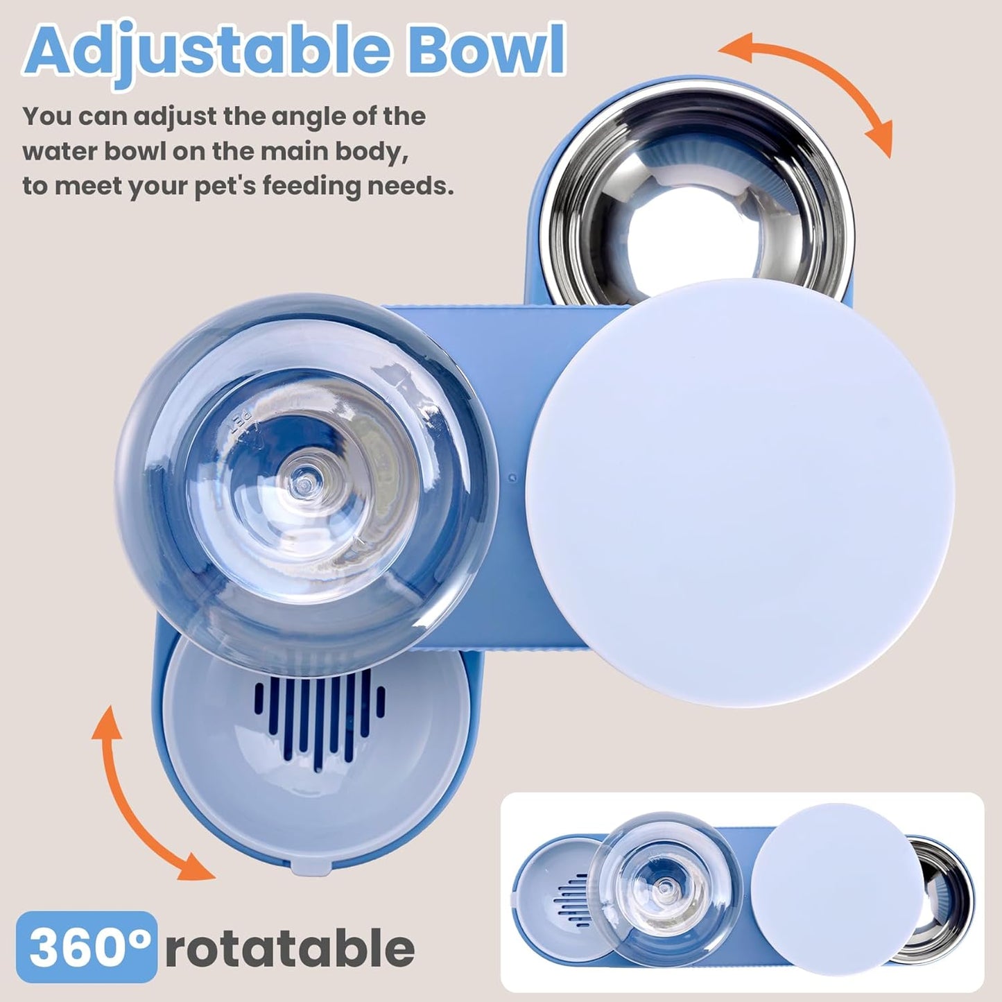 Automatic Dog Cat Water Dispenser Gravity Feeder and Water Dispenser Stainless Steel 2-in-1 Set Large Capacity Dispenser for Pets Dogs, Puppies, Kittens-Blue