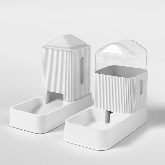 Automatic Cat Feeder and Water Dispenser 2Pcs, Dog Gravity Food Feeder and Water Bowl for Small Medium Pets Puppy Kitten, 3.5L/118.36oz Large Capacity, Easy to Clean (White)