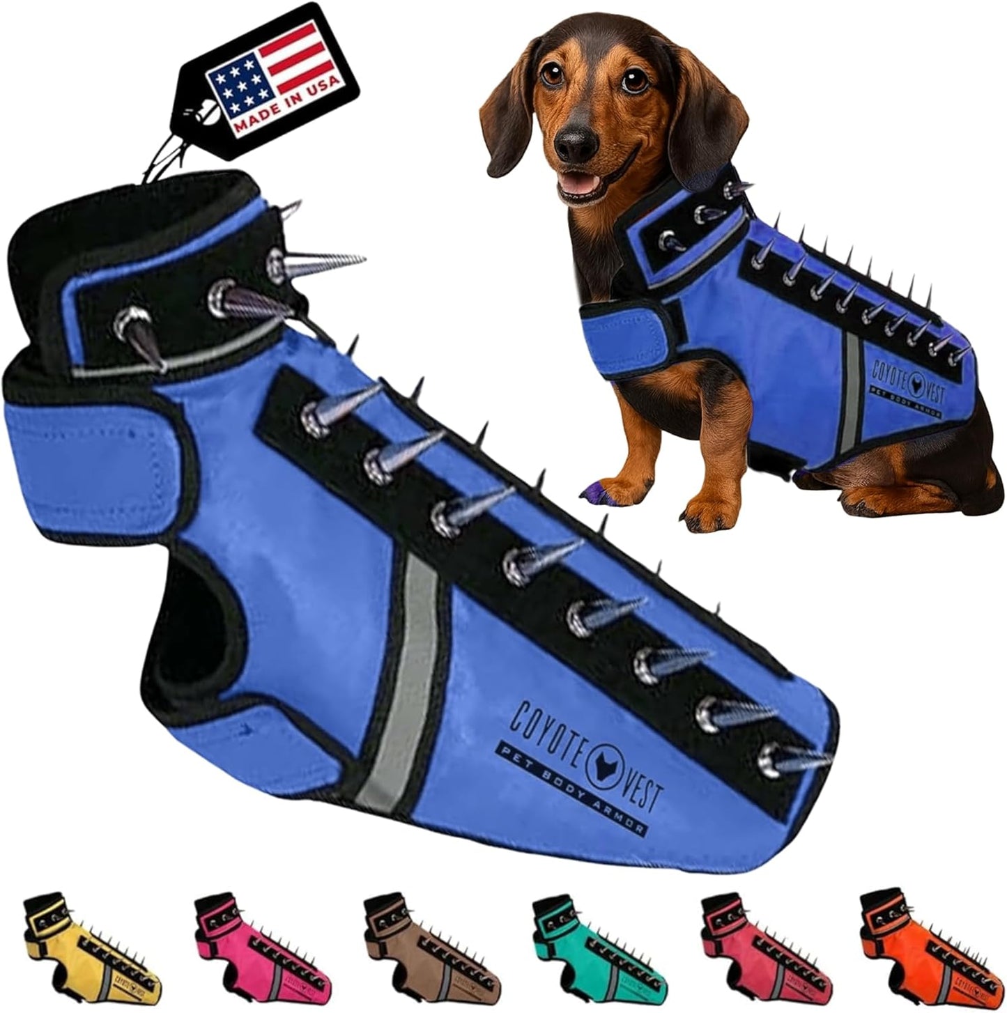 CoyoteVest SpikeVest Dog Harness Vest for Small Dogs, Reflective Dog Vest with Spikes to Shield Your pet from Coyotes, Raptor and Animal Attacks, Anti Hawk Vest, Made in USA(XS-Royal Blue)