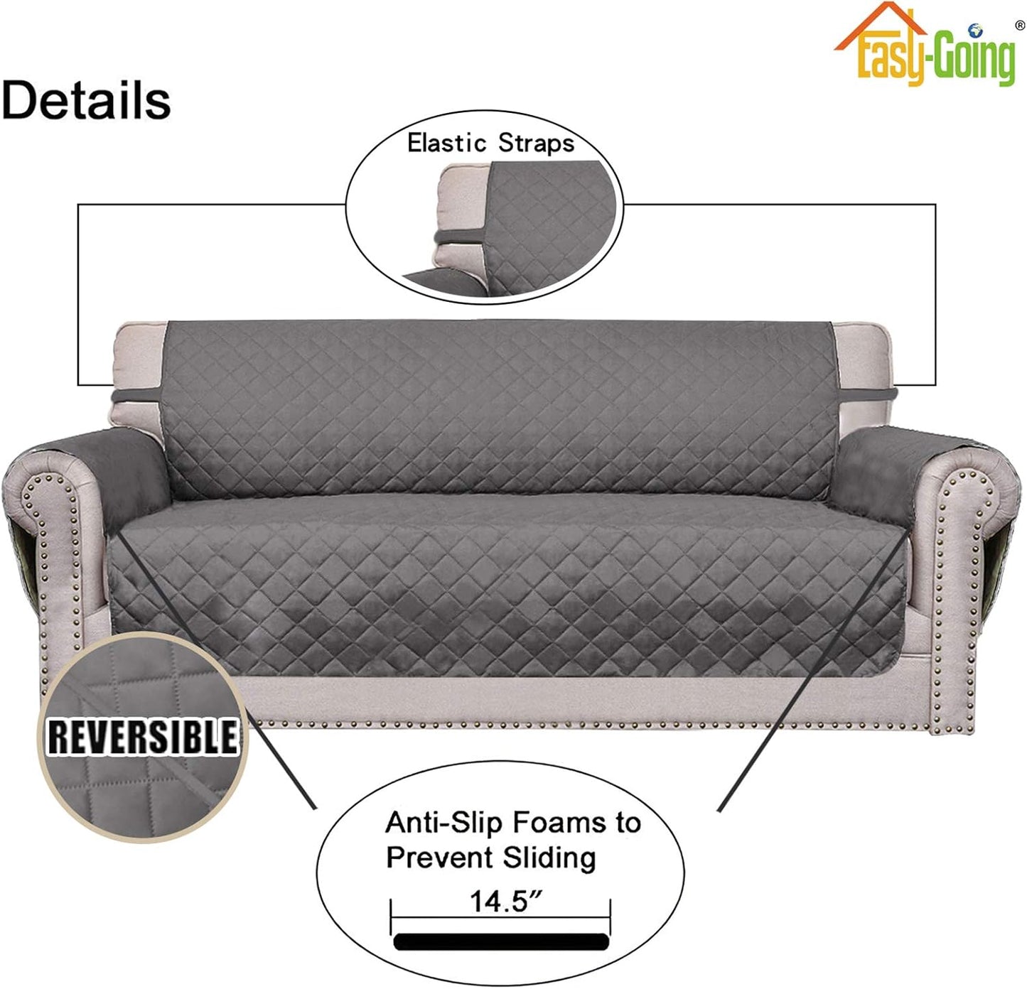Easy-Going Sofa Slipcover Reversible Loveseat Sofa Cover Couch Cover for 2 Cushion Couch Furniture Protector with Elastic Straps for Pets Kids Dog Cat (Oversized Loveseat, Gray/Gray)
