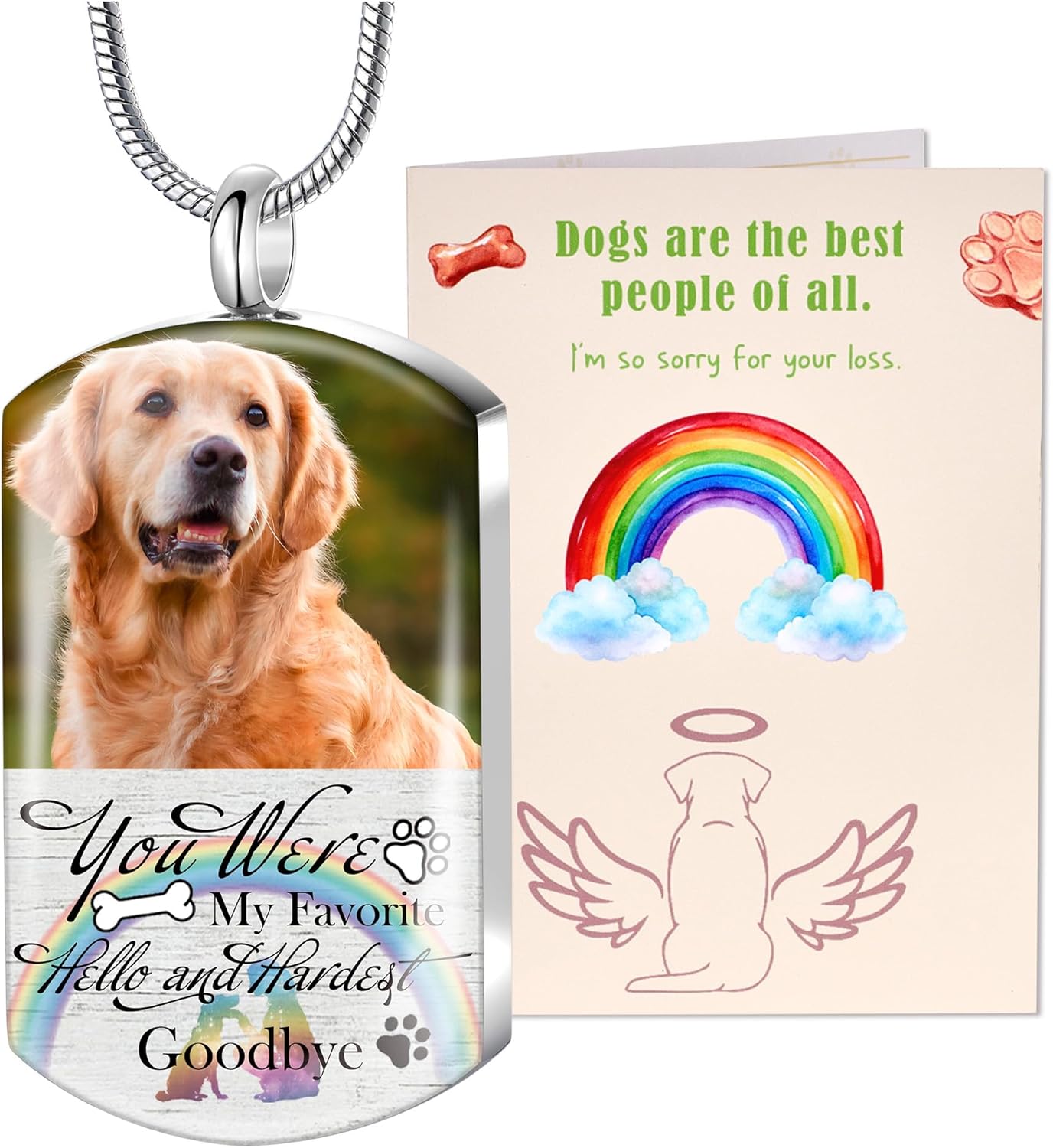 Fanery Sue Personalized Pet Ashes Necklace for Dog Cat Custom Photo&Text Pet Loss Sympathy Gift Cremation Jewelry