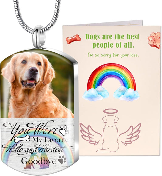 Fanery Sue Personalized Pet Ashes Necklace for Dog Cat Custom Photo&Text Pet Loss Sympathy Gift Cremation Jewelry