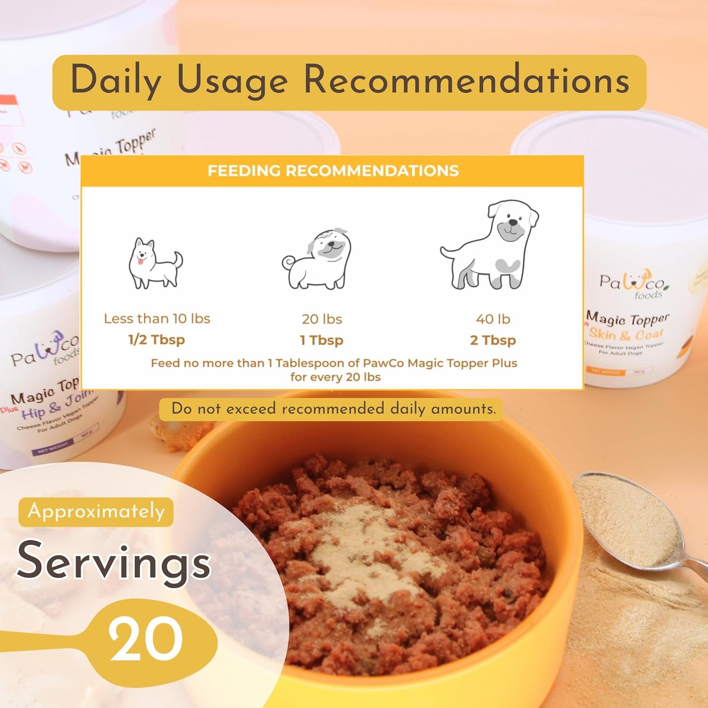 PawCo Magic Topper Skin & Coat - Dog Food Topper for Healthy Skin & Shiny Fur, Grain-Free Meal Enhancer with Omega-3 & DHA, 160g