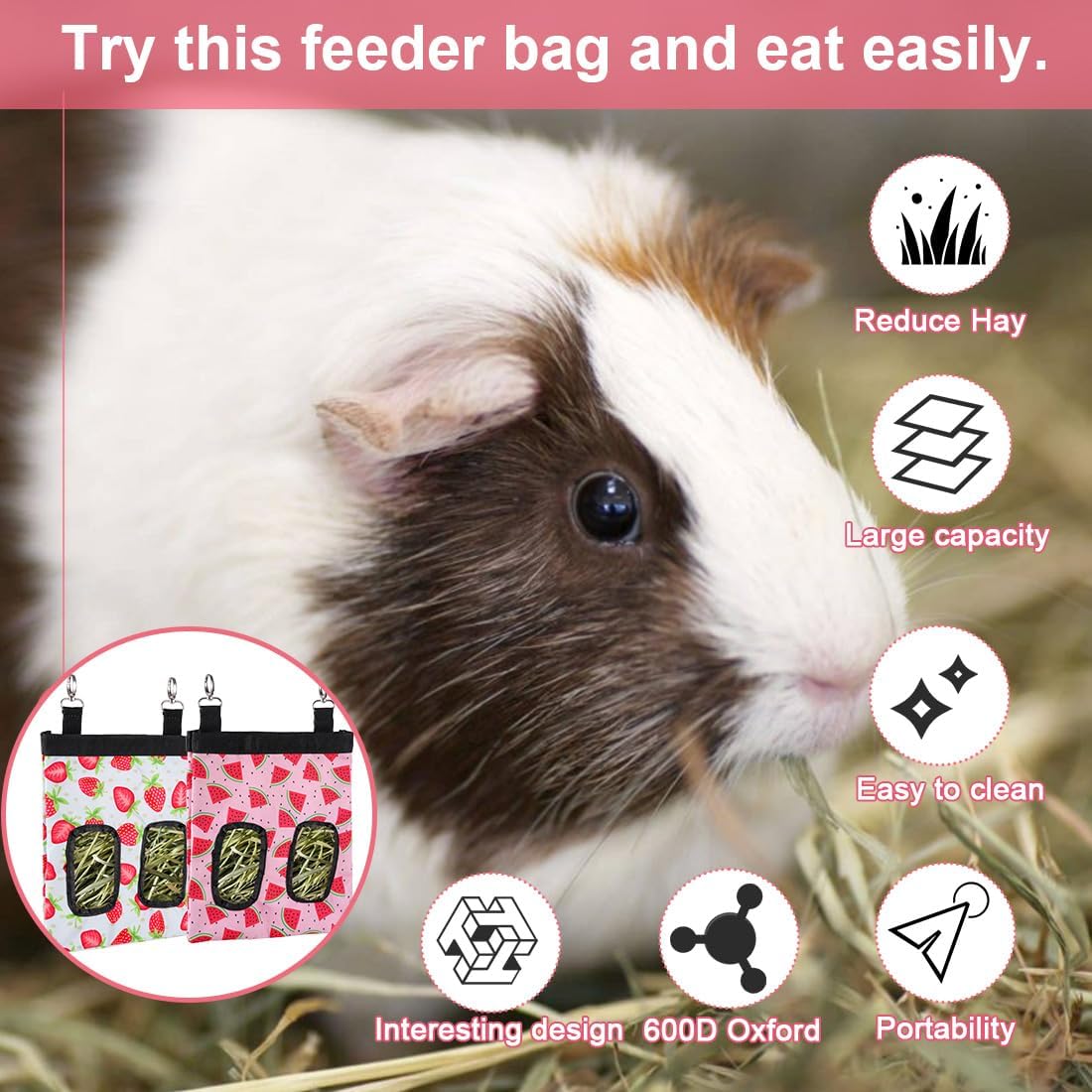 DZWLKJ Rabbit Hay Feeder, 600D Polyester, Hay Feede, Watermelon, Rabbit, Guinea Pig, Chinchilla, Hamsters, Small Pets, 1 Pack, Foldable, Lightweight