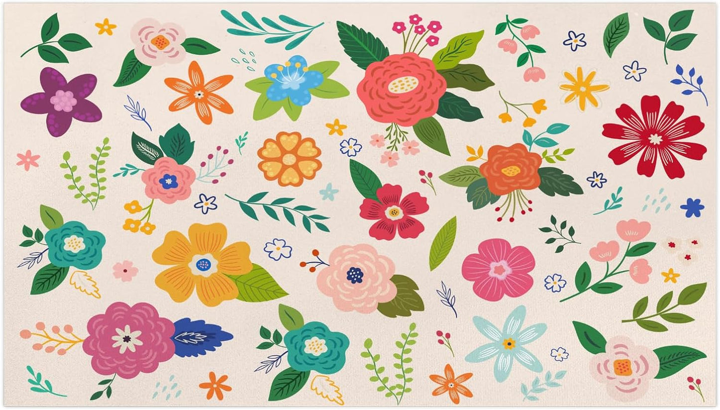 Pet Dog Food Mat Large - Absorbent Non-Slip Placemat for Dog Bowl,Cat Feding Mats for Floors,Dishmat for Food and Water,12"x20"(Colorful Flower)