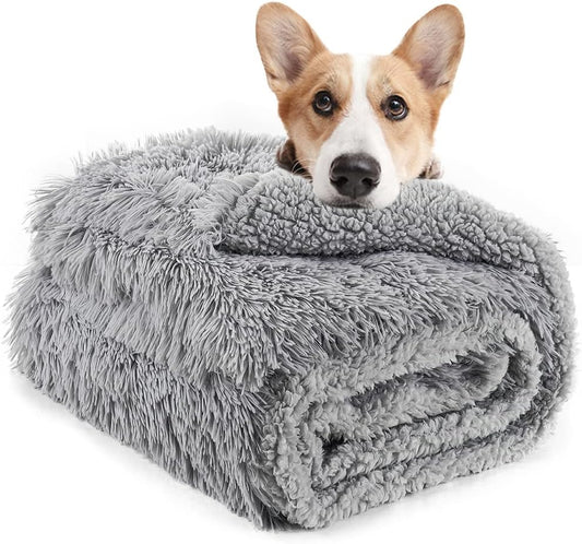 LOCHAS Luxury Fluffy Dog Blanket, Extra Soft and Warm Sherpa Fleece Pet Blankets for Dogs Cats, Plush Furry Faux Fur Puppy Throw Cover, 20''x30'' Grey