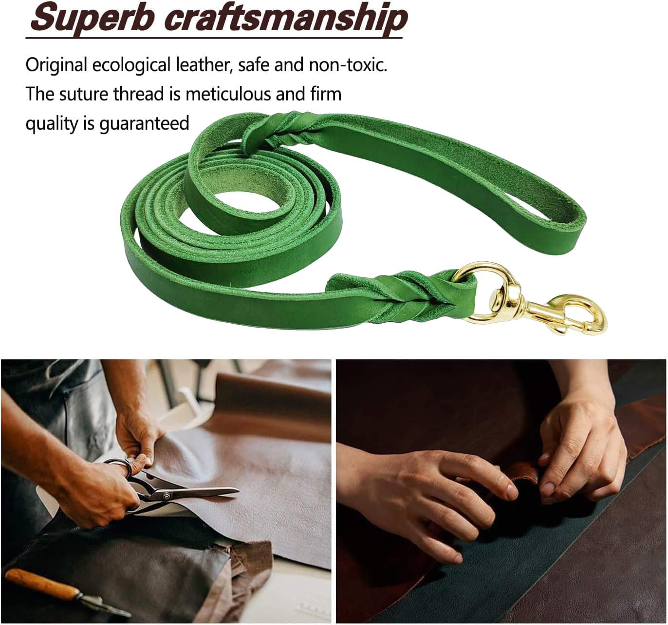 LWBMG Leather Dog Leash 6ft x 3/4 inch, Heavy Duty Dog Training Leash, Strong Sturdy Genuine Handmade Pet Leashes, Soft and Comfortable Leather Leashes for Large, Medium and Small Dogs Green