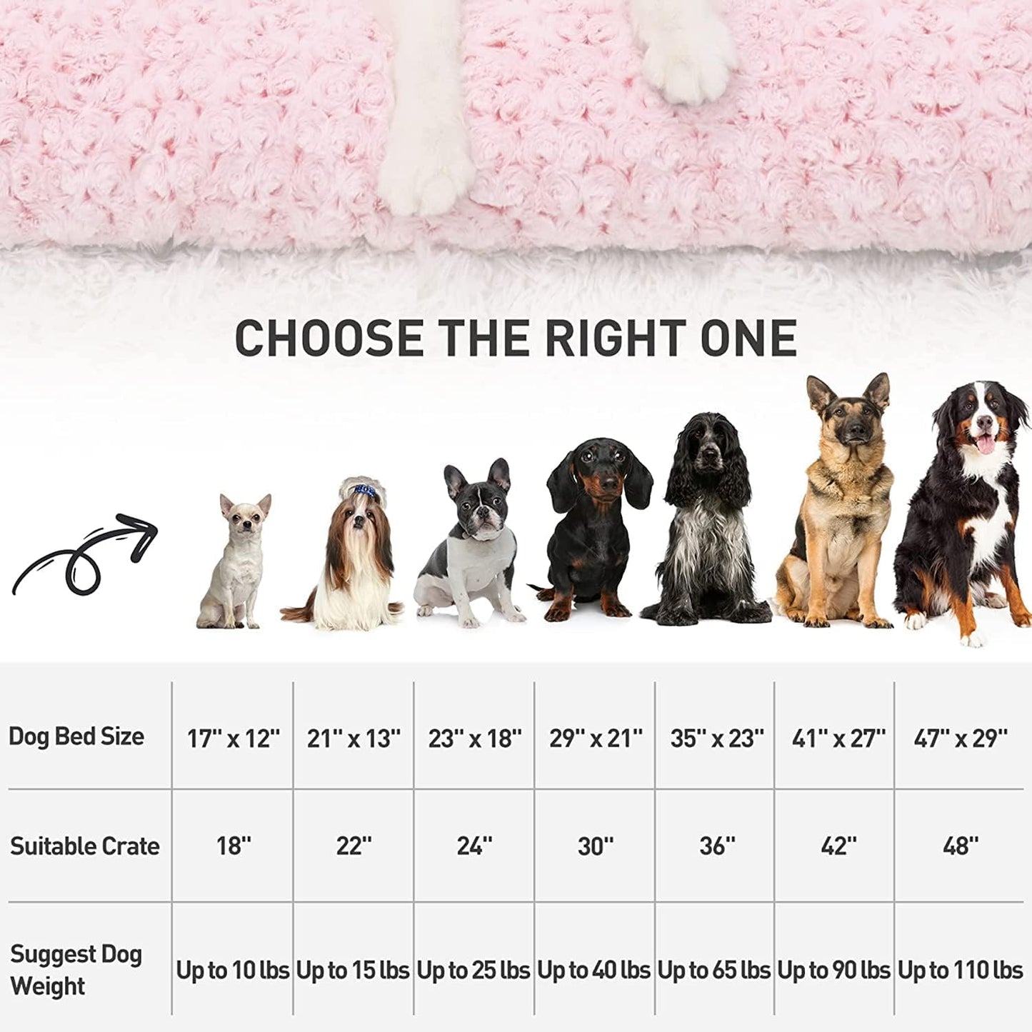 KSIIA Washable Dog Bed Deluxe Plush Dog Crate Beds Comfy Kennel Pad Anti-Slip Pet Sleeping Mat for Large, Jumbo, Medium, Small Dogs Breeds, 41" x 27", Pink