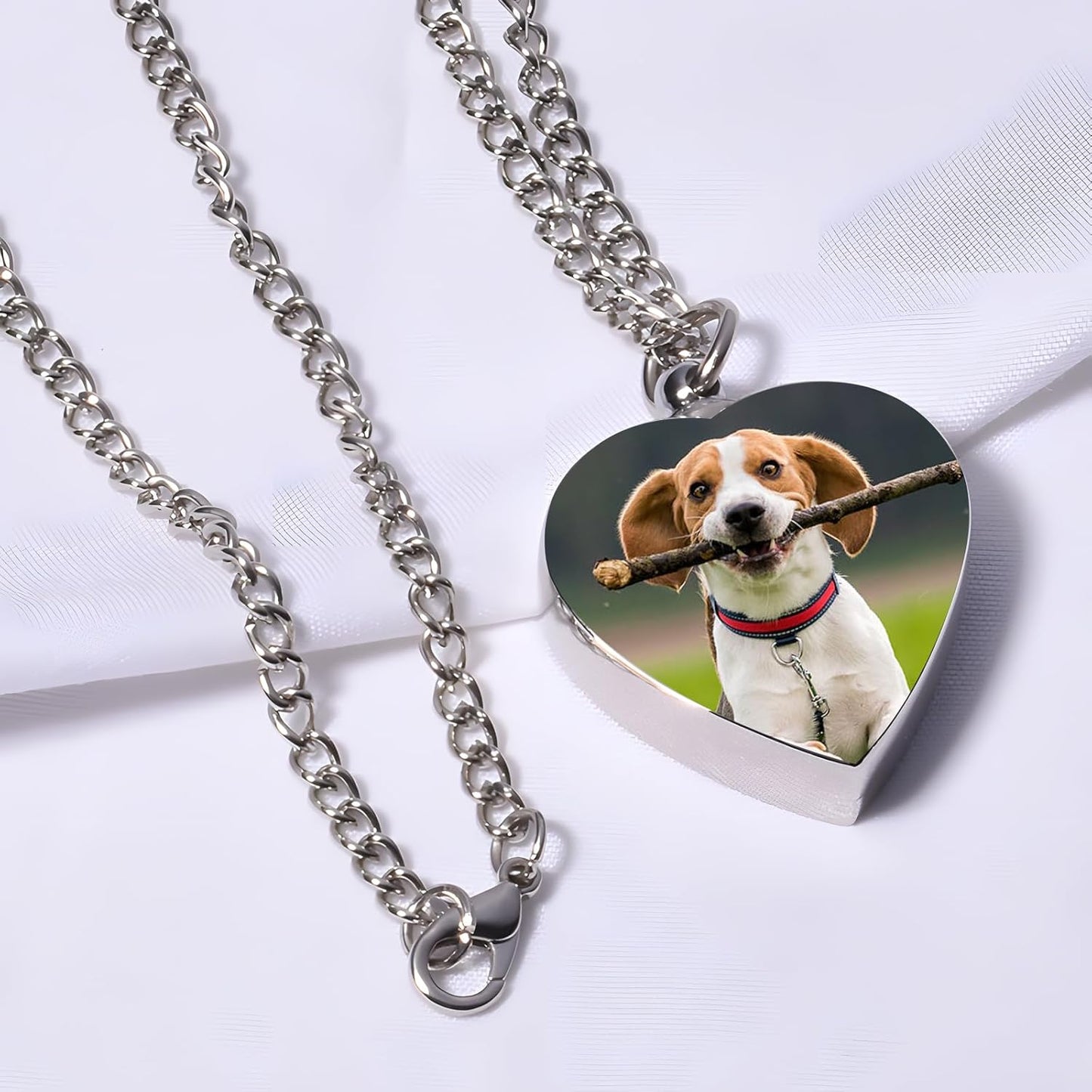 Custom Dog Urn Necklaces for Ashes - Personalized Pet Cremation Jewelry for Ashes,Double-Sided Custom with Text Picture Memorial Gift for Pet Dogs Cats Ashes Necklace (Heart-1)