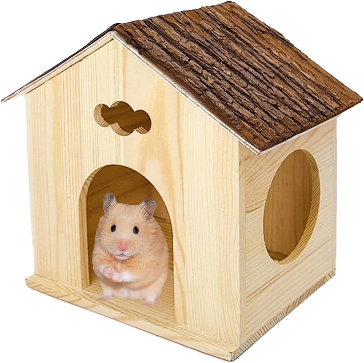 Hamiledyi Ex-Large Hamster Wooden House Natural Syrian Hamster Handcrafted Hideout Hut for Rat Mice Mouse Hedgehog Sugar Gliders
