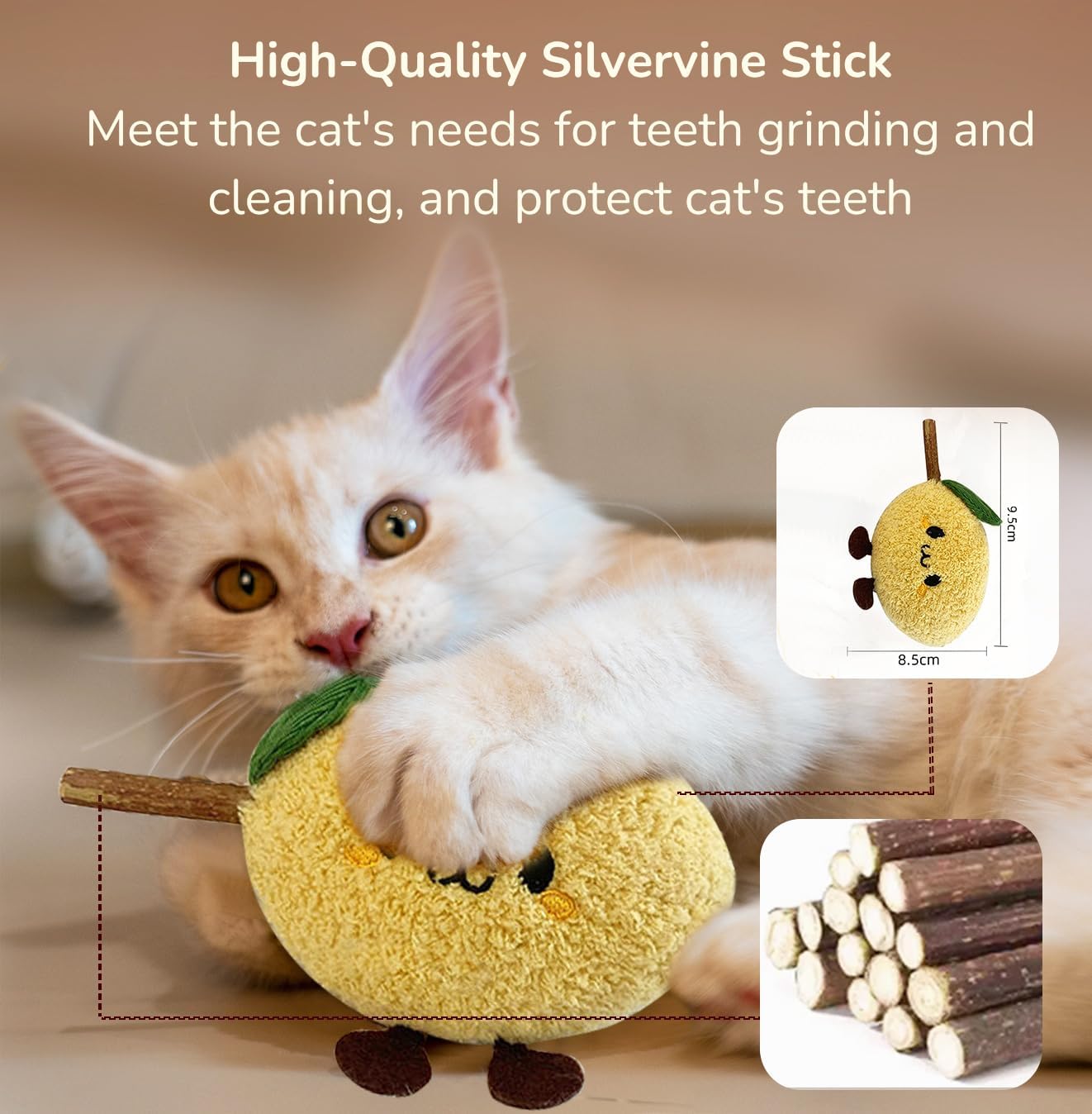 Durable and lnteractive Cat Teething Stick Toys: Chewing Stick, Grinding Teeth Rod, and chewable Cat Doll for Your Pet's Entertainment (Lemon Yellow)