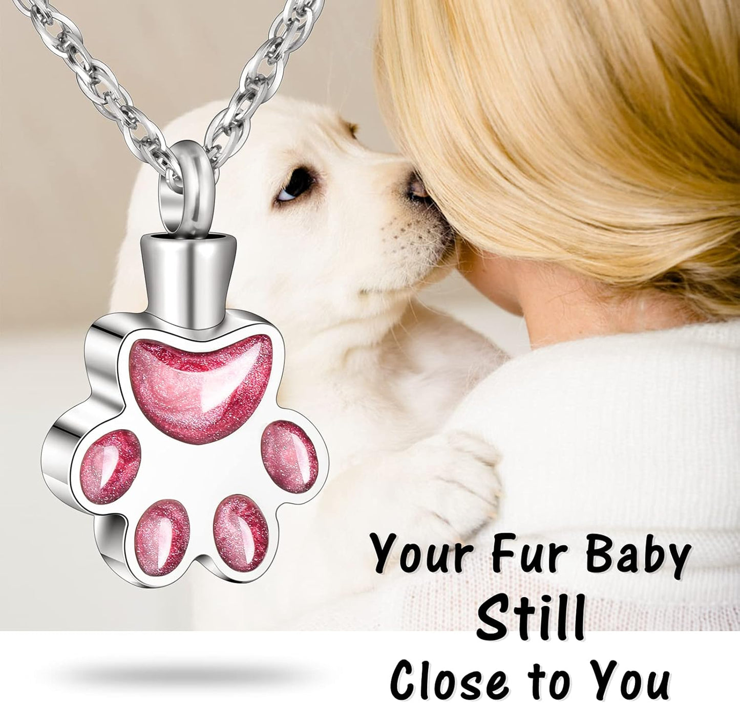 abooxiu Paw Print Urn Necklace for Ashes Cremation Necklace for Pet Ashes Stainless Steel Ash Necklace Memorial Ash Holder