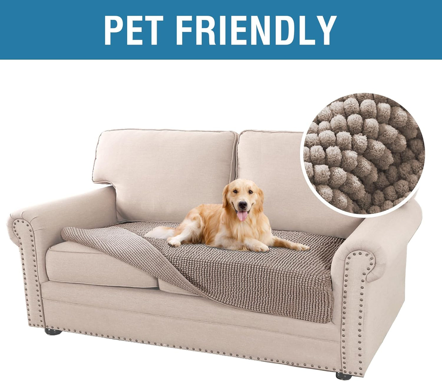 H.VERSAILTEX Plush Chenille Dog Bed Cover Thick Soft Loveseat Cover for 2 Cushion Couch Anti Slip Couch Cover Furniture Protector for Dog, Pet, Cat (35" x 62", Cuban Sand)