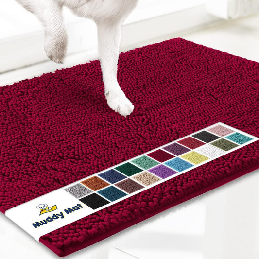 Muddy Mat® Original Dog Door Mat for Muddy Paws, Super Absorbent Microfiber, Non-Slip Washable Pet Rug, Quick Dry Chenille Entryway Carpet, Machine Washable Indoor Outdoor mat, Maroon 18"x28"