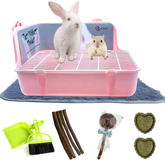 Guinea Pig Litter Box Corner Bunny Toilet Small Animal Potty Training with Dustpan Broom Chew Toys for Chinchilla Ferret Hedgehog Gerbil (10 Pcs)