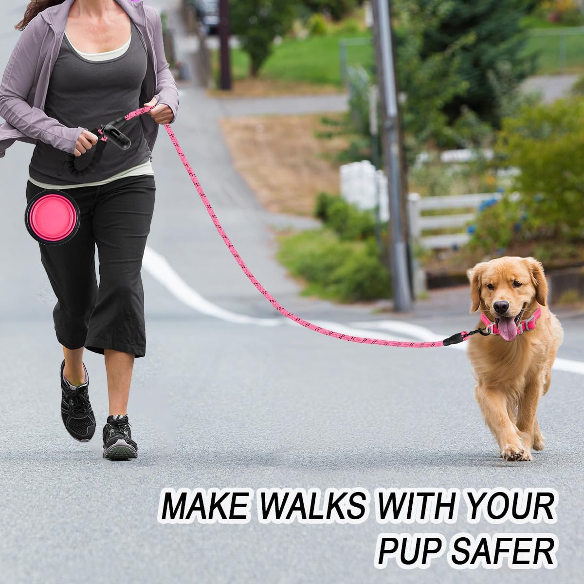 BARKBAY Dog Leashes for Large Dogs Heavy Duty Dog Leash 4/5/6 FT with Comfortable Padded Handle and Highly Reflective Threads for Medium Large Dogs Walking Training Running (6FT-1/2'',Pink)