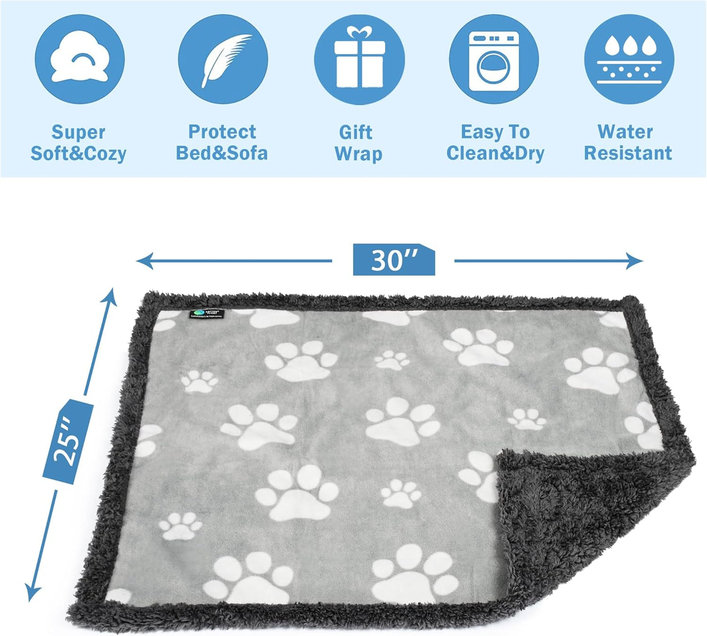 Kritter Planet Waterproof Dog Blankets for Small Dogs, Puppy Blankets for Litter, Cat Blankets for Indoor Cats Washable, Reversible Fleece Pet Mat for Crates, Car Seats, and Furniture