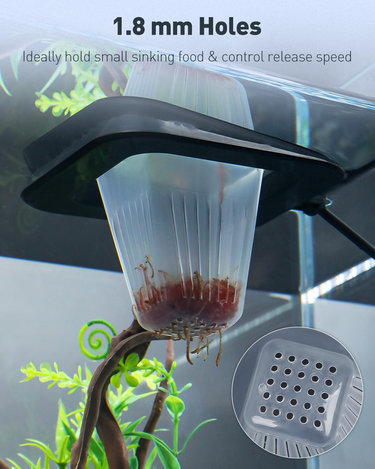 Pawfly Aquarium Bloodworm Feeder - Floating Red Worm Feeding Cup with Suction Cup, Multipurpose Fish Food Holder & Measuring Cup for Fish Tank