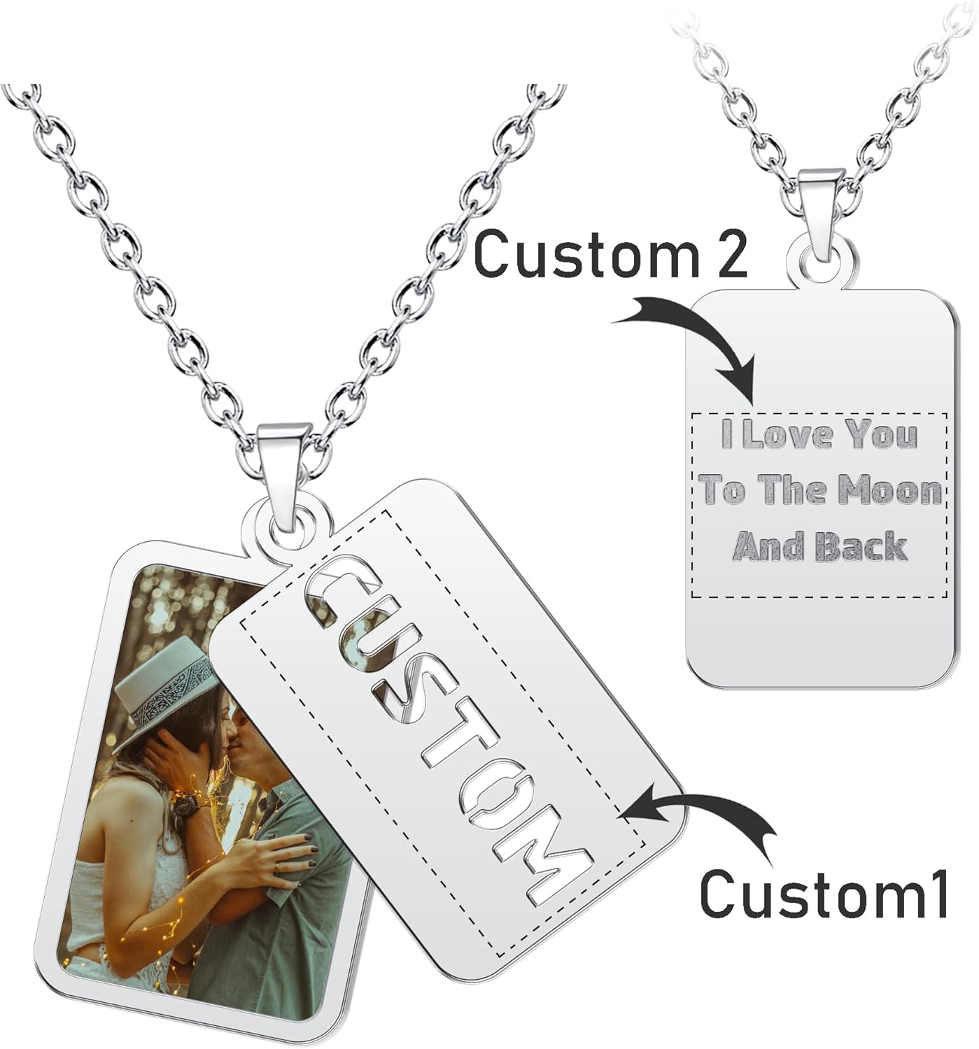 CharmSStory Personalized Photo Necklaces Custom Engraved Name Necklace Memory Keepsake Picture Necklace Pendant Customized Gifts for Women Men