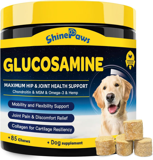 Glucosamine for Dogs - Joint Supplement for Dogs - Chondroitin, MSM, Omega-3, Hemp, Dog Joint Pain Relief, Support Mobility, Discomfort, Hip and Joint Supplement Dogs for All Breed, 85 Crunchy Bites