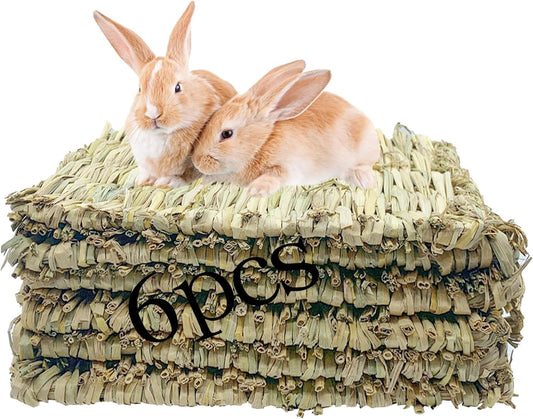 Rabbit Grass Mats,Bunny Grass Mat,Woven Straw Mat Bed Rabbits Hay Mat Sleeping Bunny Natural Handcrafted Woven Bed Nesting and Toys for Guinea Pig Hamster Chinchilla Squirrel(6 PCS)
