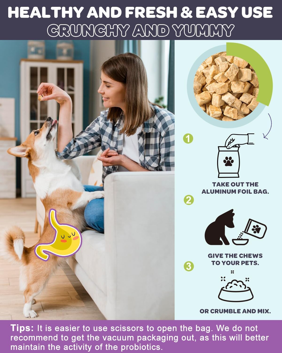 NATURE TARGET Probiotics for Dogs, 6 Billion CFUs Dog Probiotics for Digestive Health with Prebiotic and Digestive Enzymes, Rich in Omega 3 and Vitamins for Skin & Coat, Salmon-Flavored - 120 Counts