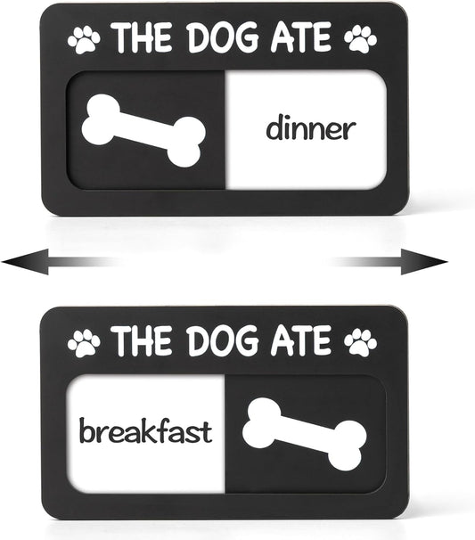 Dogs Feeding Reminder Sign with Magnet, Pet Feeding Tracker with The Dog Ate, Acrylic Dog Paw 2 Area Feed Sign with Breakfast and Dinner for Fridge, Black with 2 Stickers, 4.7" x 2.7"