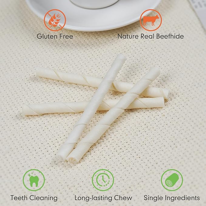 MON2SUN Dog Rawhide Twist Sticks Natural 5 Inch Thin Sticks Rawhide Chews Treats for Puppy and Small Dogs 120 Count