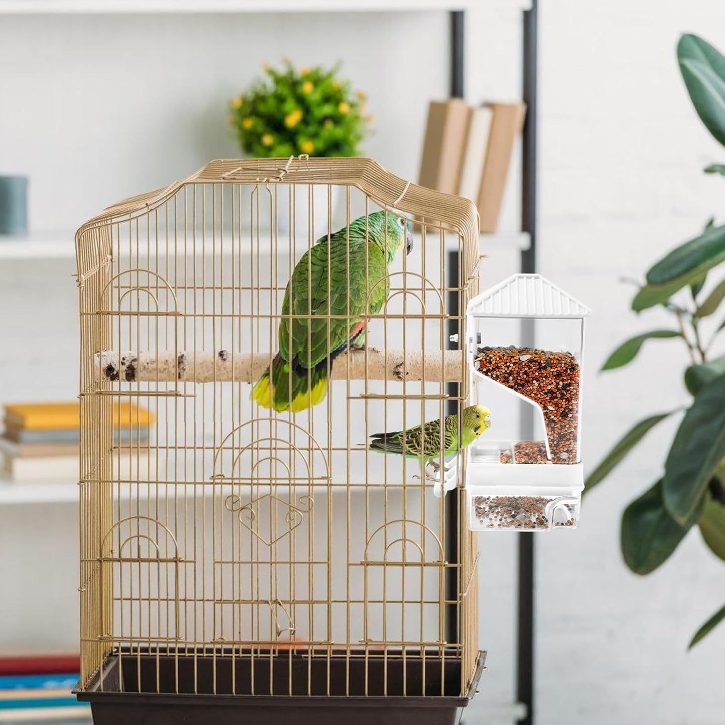 Rypet No Mess Automatic Bird Feeder for Cage,Transparent Acrylic Parrot Seed Feeders,Food Container for Cage,Parrot Feeder Cage Accessories for Small and Medium Lovebirds Parakeets Cockatiel Finch