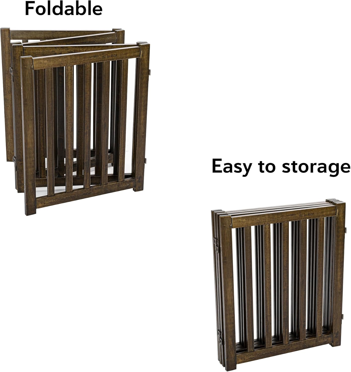 LZRS 4-Panel Wooden Free Standing Foldable Dog Gate Indoor – 24" High, Extra Wide Step-Over Safety Pet Gate for Doorways, Stairs, Hallways, Large Spaces & Playpen for Puppies Indoor Use, Walnut