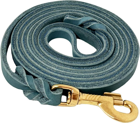 LWBMG Leather Dog Leash 4ft x 1/2 inch, Leather Dog Leash for Small Dogs, Strong Durable Handmade Braided Pet Lead, Soft and Comfortable Puppy Training Leashes for Small Medium Dogs Blue