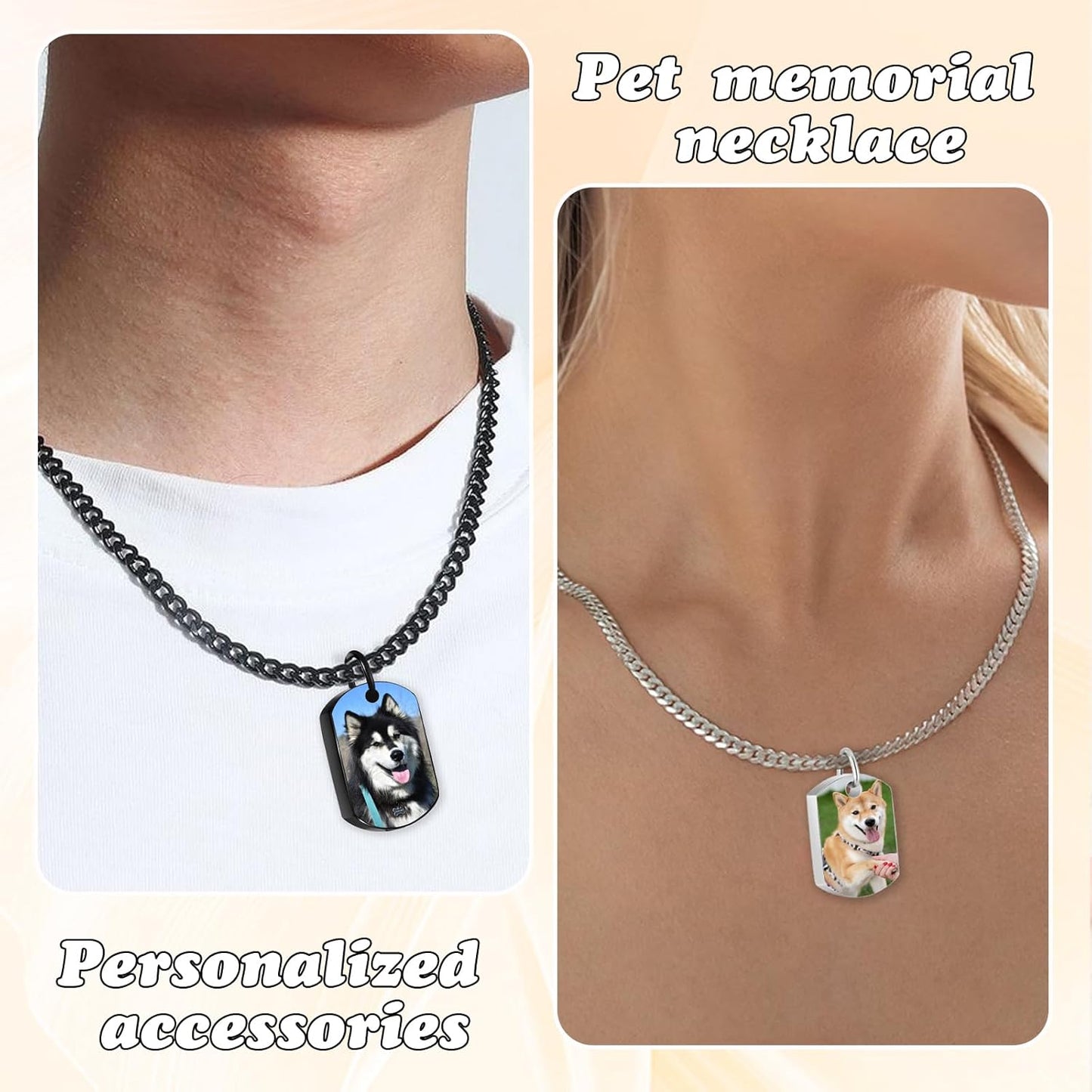 Personalized Pet Urn Necklace for Dog Ashes Custom Engraving Photo Text Pet Cremation Jewelry Customize Memorial Gift for Pet Dog Cat Ashes Necklace (02-Color)