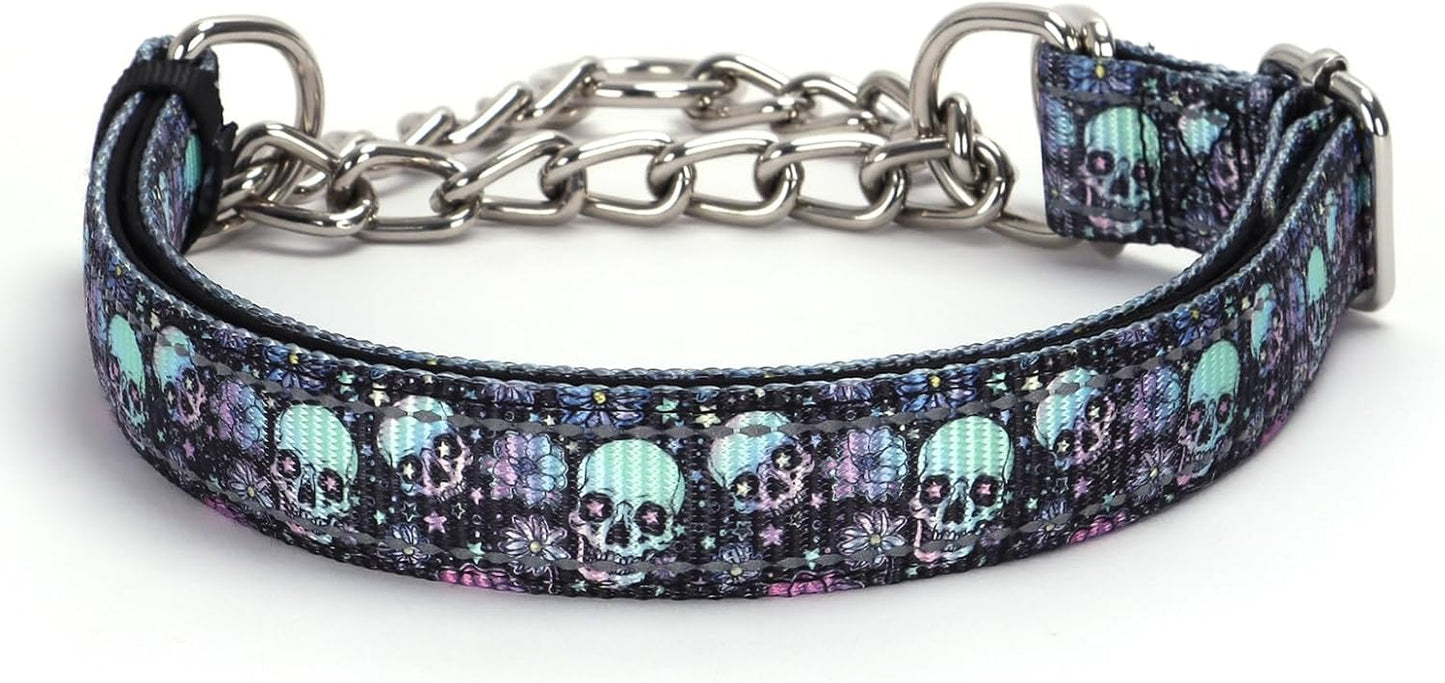 Choke Collar for Dogs，Stainless Steel Chain Collar Martingale, No Pull Slip Cinch Training Escape Proof Heavy Duty Dog Collar for Small Medium Large Pet Boy Male Dogs，Skull L