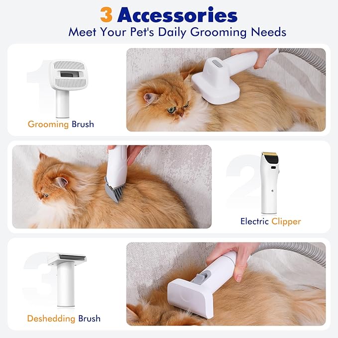 Rywell Dog Grooming Vacuum, 12000Pa Pet Grooming Kit with Clippers&Brushes for Shedding, Trimming&Vacuuming, Pet Grooming Vacuum for Dogs, Pet Grooming Kit, Low Noise, 1.5L