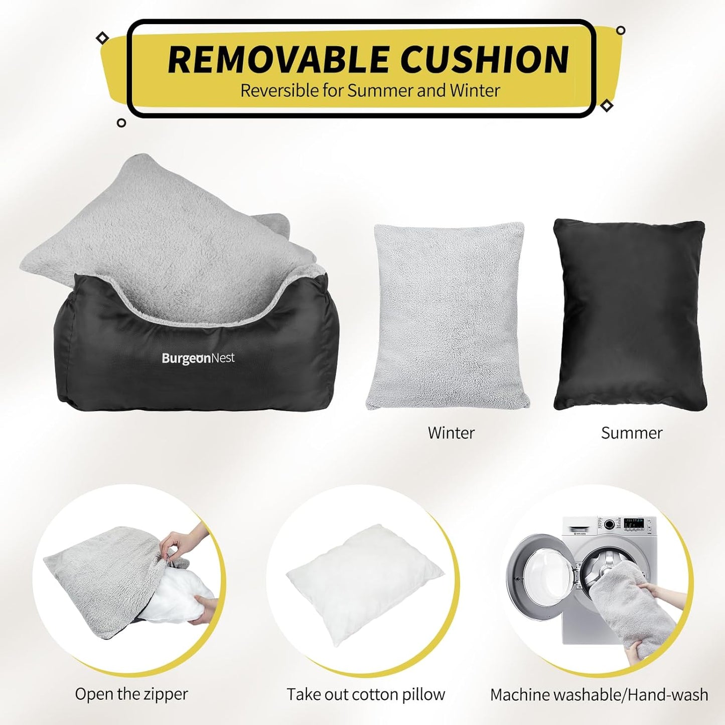 BurgeonNest Dog Car Seat for Small Dogs, Soft Pet Car Travel Home Bed Under 25 lbs, Fully Detachable and Washable Cat Booster Carseats with Storage Pockets and Clip-On Leash Portable Carrier,Black