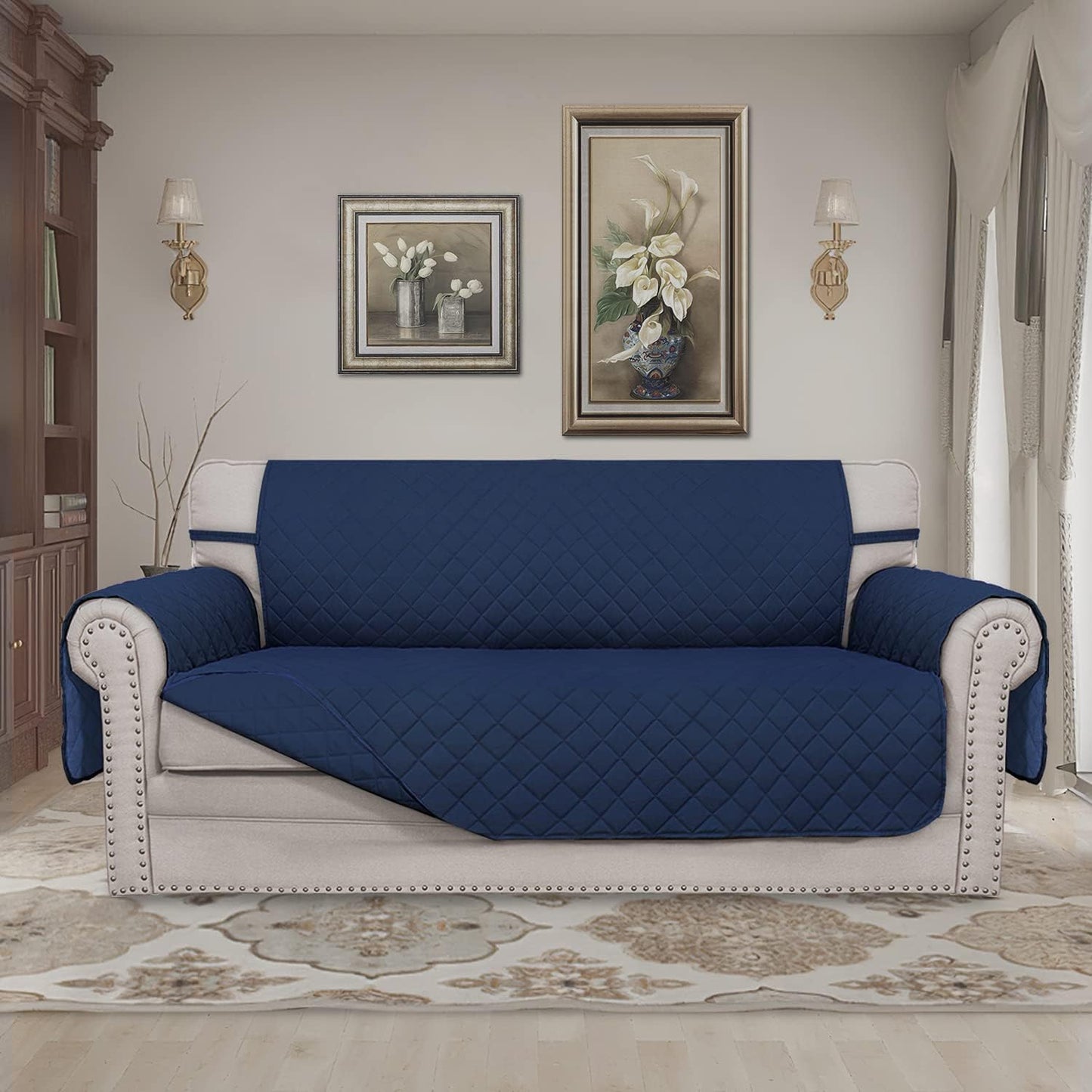 Easy-Going Sofa Slipcover Reversible Loveseat Sofa Cover Couch Cover for 2 Cushion Couch Furniture Protector with Elastic Straps for Pets Kids Dog Cat (Oversized Loveseat, Navy/Navy)