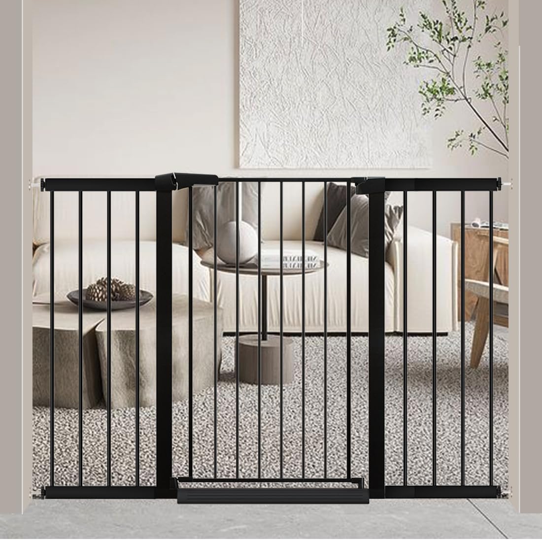 Fairy Baby 38" Extra Tall Baby Gate for Doorways, 76.4"-81.8" Extra Wide Long Dog Gate Indoor for House Stairs, Metal Pressure Mounted Walk Through Swing Safety Gate for Kids Pets, Black