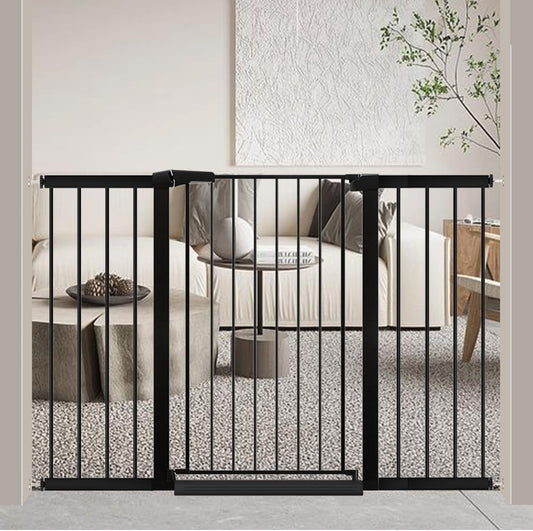 Fairy Baby 38" Extra Tall Baby Gate for Doorways, 76.4"-81.8" Extra Wide Long Dog Gate Indoor for House Stairs, Metal Pressure Mounted Walk Through Swing Safety Gate for Kids Pets, Black