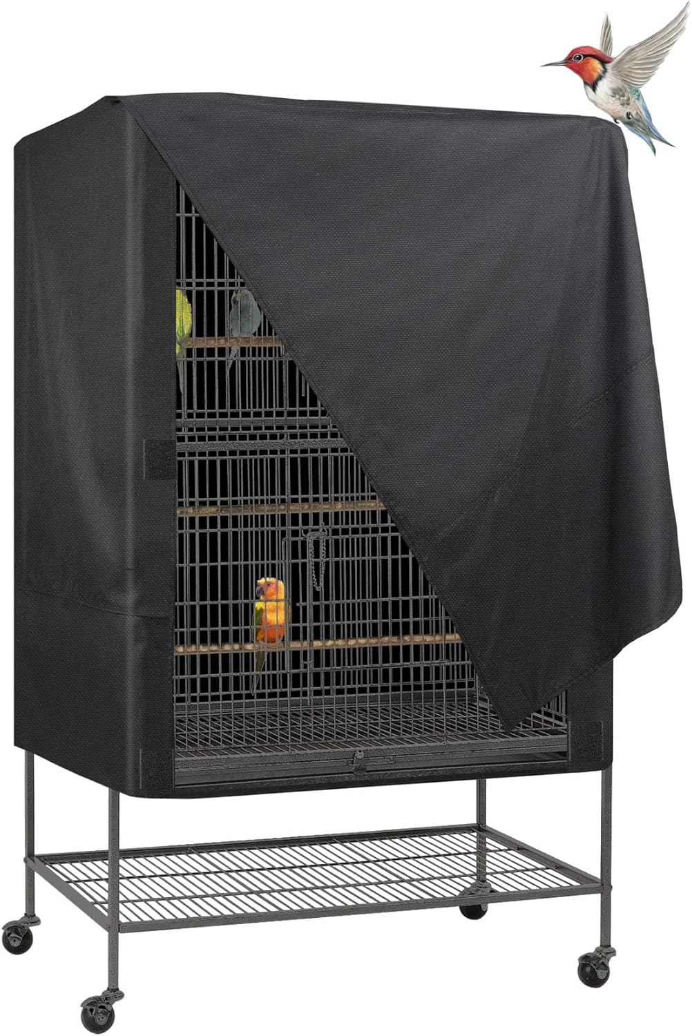 Explore Land Bird Universal Pet Cage Cover Good Night for Cats, Mink, Totoro, Parakeet, Parrot and Small Animals (Black, L)