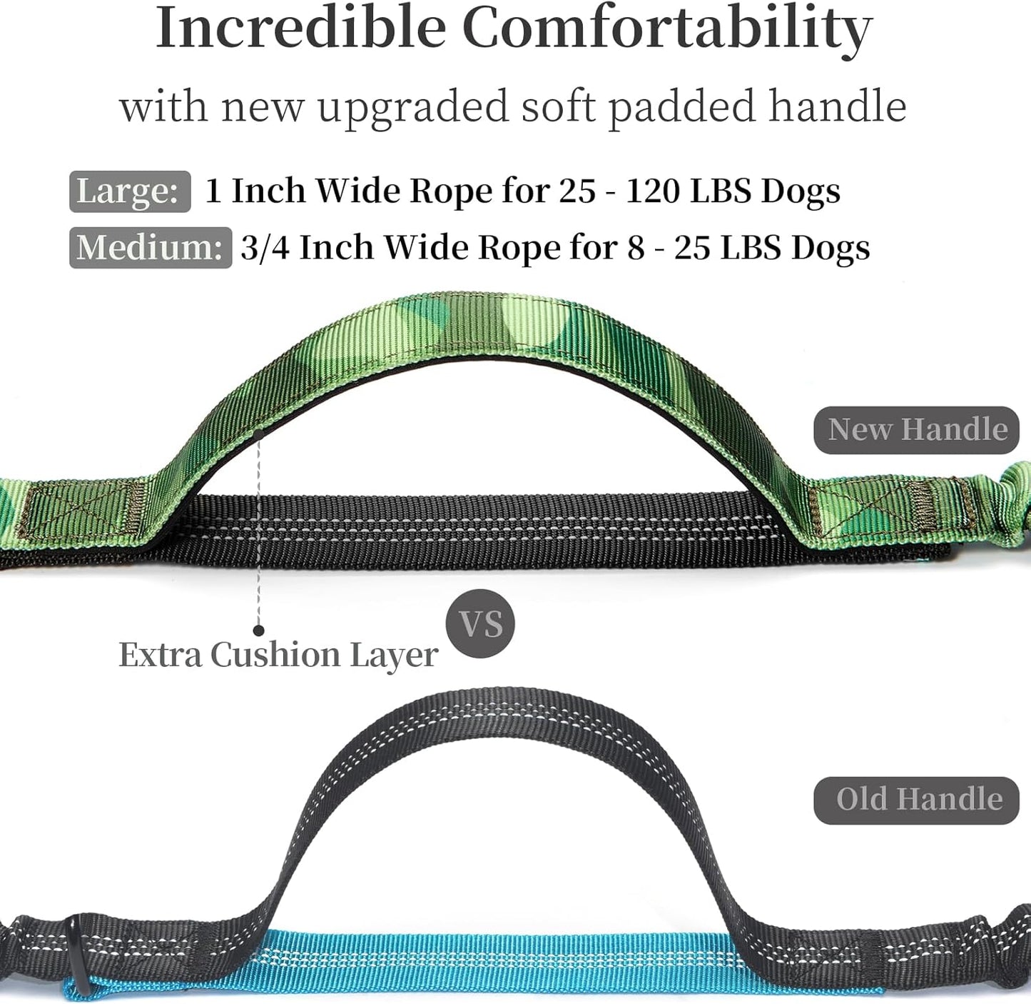 iYoShop Hands Free Dog Leash with Zipper Pouch, Dual Padded Handles and Durable Bungee for Walking, Jogging and Running Your Dog (camo Green, Large)