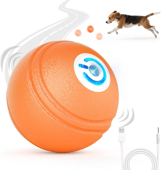 Interactive Dog Toys Ball, Smart Action Activated Rechargeable Pet Toy, TPU Material, IPX7 Waterproof Rating, Automatic Rotating/Bouncing/Moving, Suitable for Small/Medium Dogs-Orange