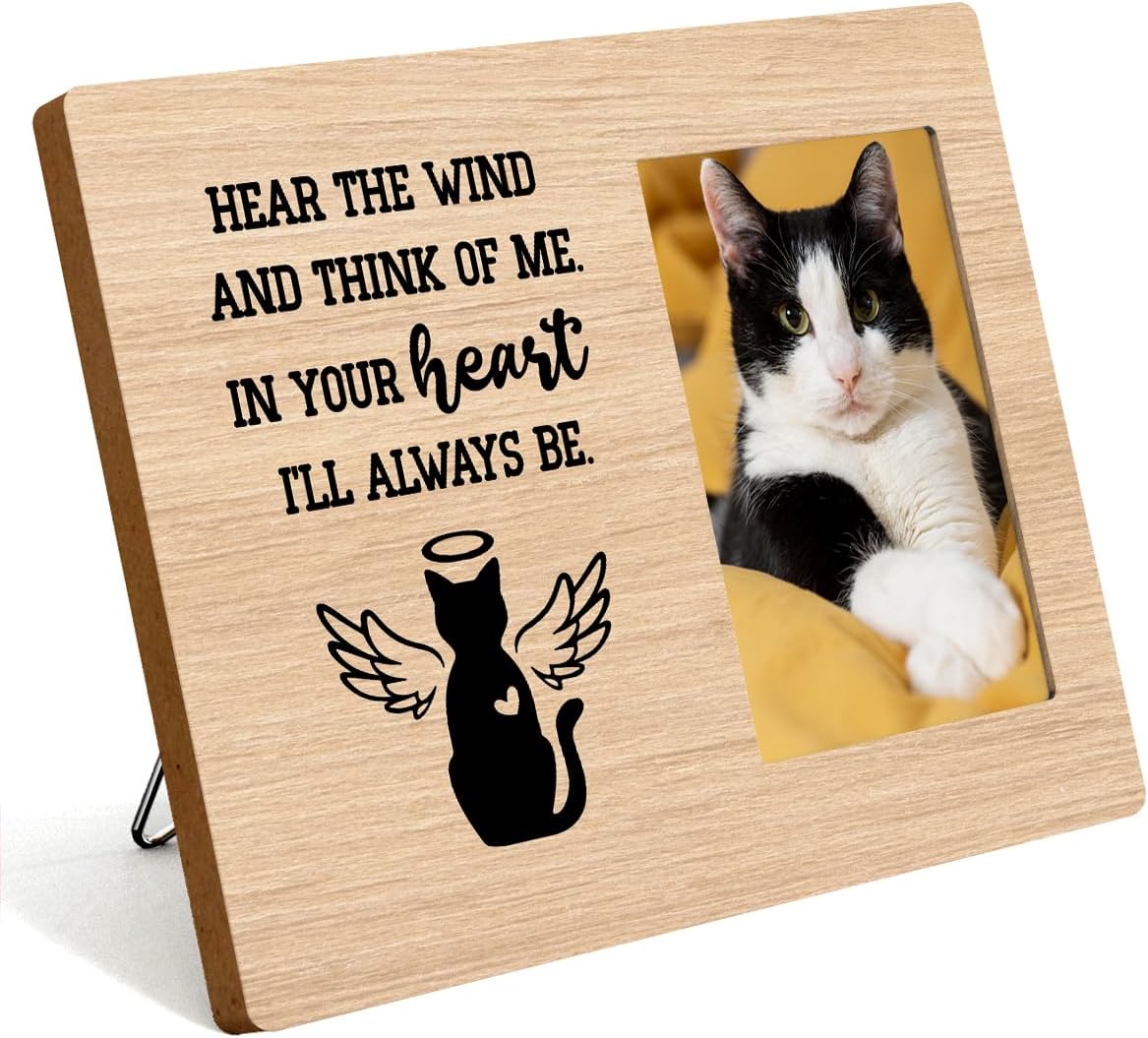 Pet Memorial Gifts for Cats, Cat Memorial Gifts for Loss Of Cat, Pet Loss Sympathy Gift Picture Frame, Pet Loss Gifts, Pet Remembrance Gift Cat Memorial Photo Frame for Desk Shelf Table Top Decor