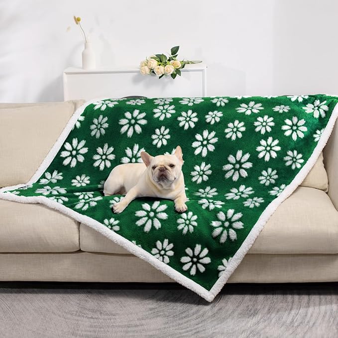Waterproof Blanket for Dog Cat or Adult, Cute 3D Textured Flower Dog Blanket for Bed Couch Sofa, Soft Liquid Pee Proof Pet Furniture Protector, 50"x60", Green