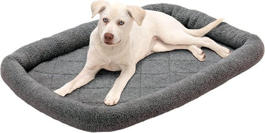 Furhaven Dog Bed for Large/Medium Dogs, 100% Washable, Sized to Fit Crates - Sherpa Fleece Bolster Crate Pad - Gray, Large