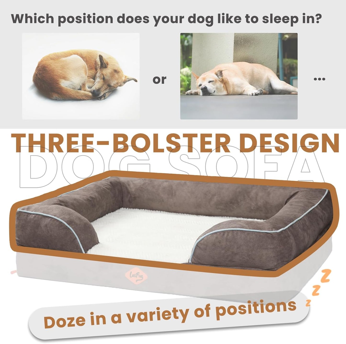 Laifug Large Orthopedic Premium Memory Foam Dog Bed, Dog Sofa with Washable and Removable Suede Cover, Waterproof Liner and Non-Slip Bottom Light Brown, X-Large(44''x34''x9'')