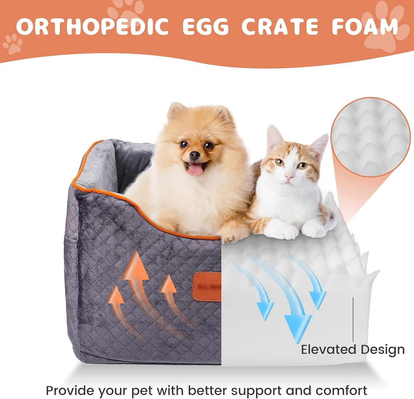 Memory Foam Booster Dog Car Seat with Washable Removable Cover, Elevated Pet Car Seat, Anti-Slip Sturdy Booster Seats for Small Dogs 35lbs, Seat Belt, Storage Pocket, Dog Blankets