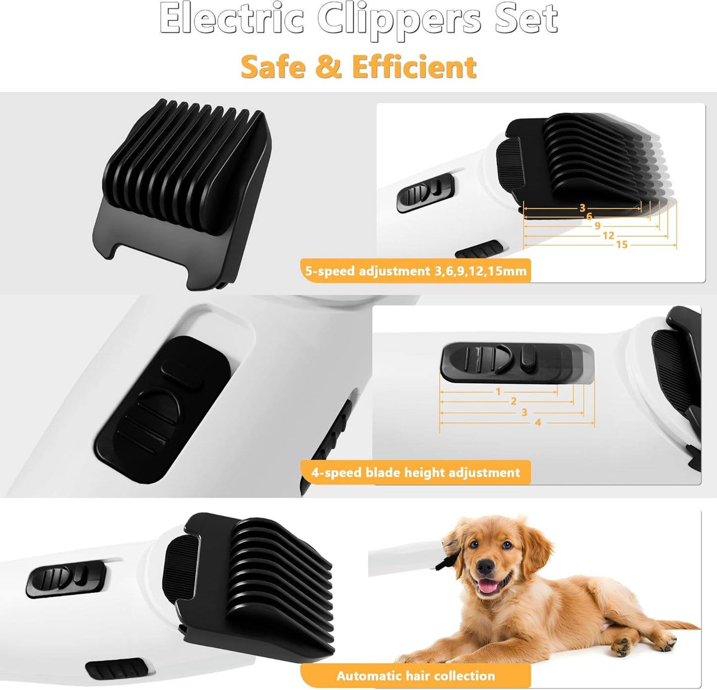 FOTING 5-in-1 Dog Grooming Vacuum, 12000Pa Dog Clippers & Shedding Brush Grooming Cleaning Tools Pet Grooming Vacuum, 2 Suction Levels