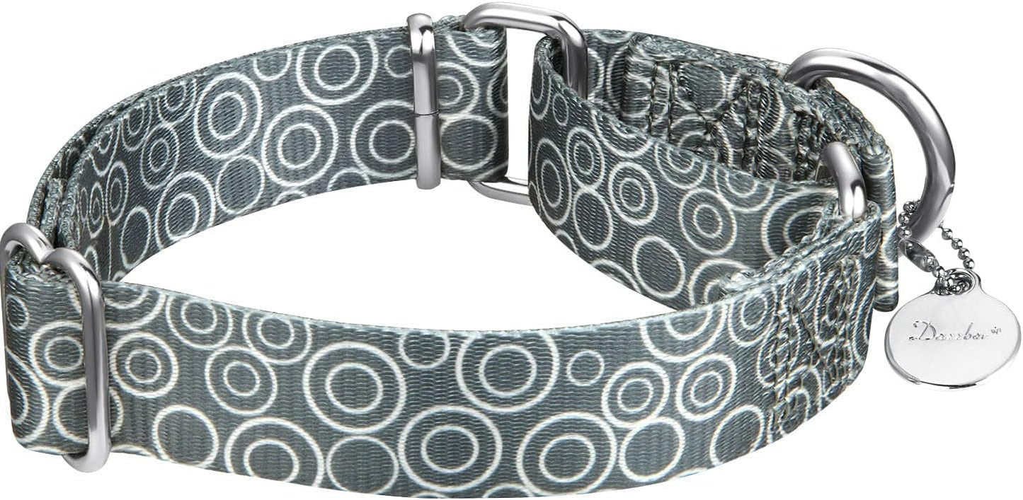 Martingale Collar Dog Collar No Pull Pet Collar Heavy Duty Dog Martingale Collars Silky Soft with Unique Pattern for Medium and Large Dogs (Large, 1 Inch Wide, Warm Gray-Concentric)