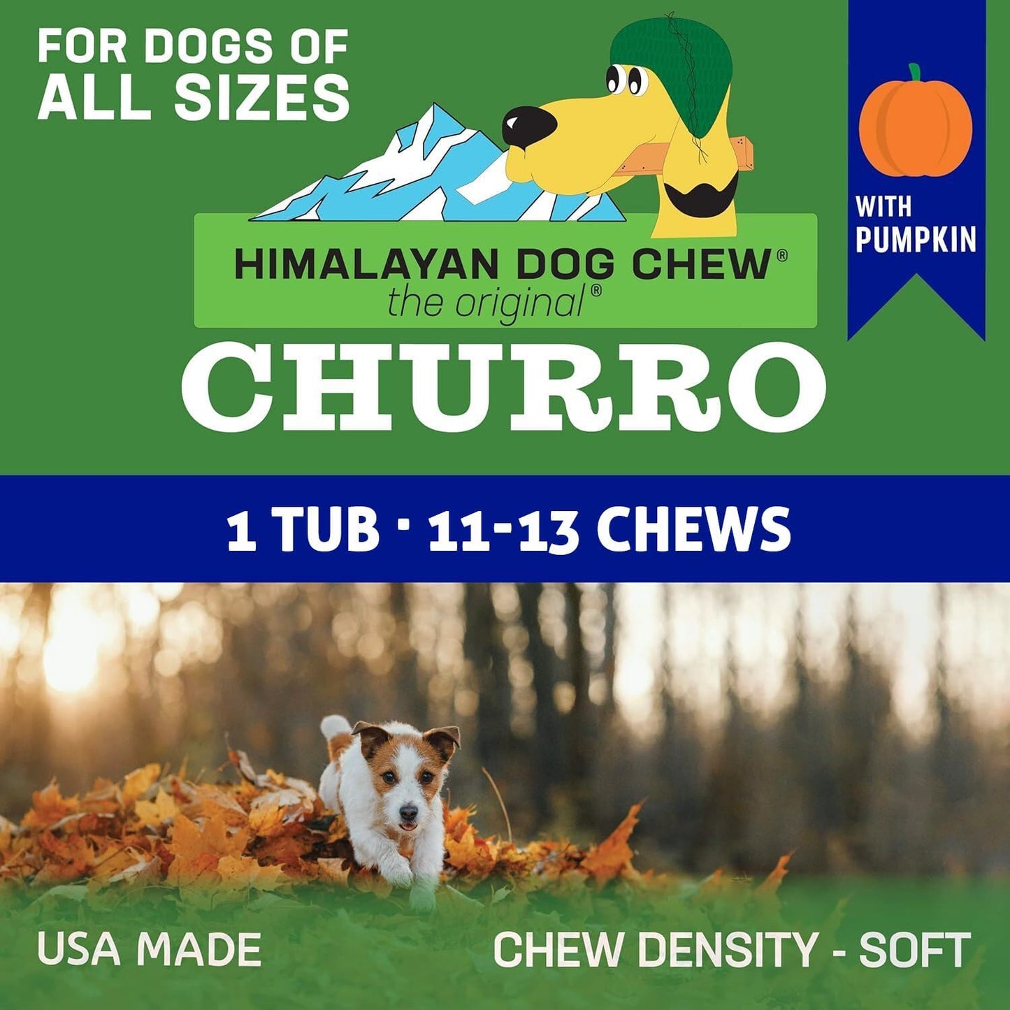 Churro Pumpkin and Cheese Treats | Cheese Churro | Lactose Free - Gluten Free - Grain Free | USA Made | for All Breeds | 11-13 Churros | Pumpkin